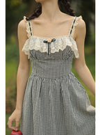 Black Lace Boned Corset + Lace Checkered Slip Dress