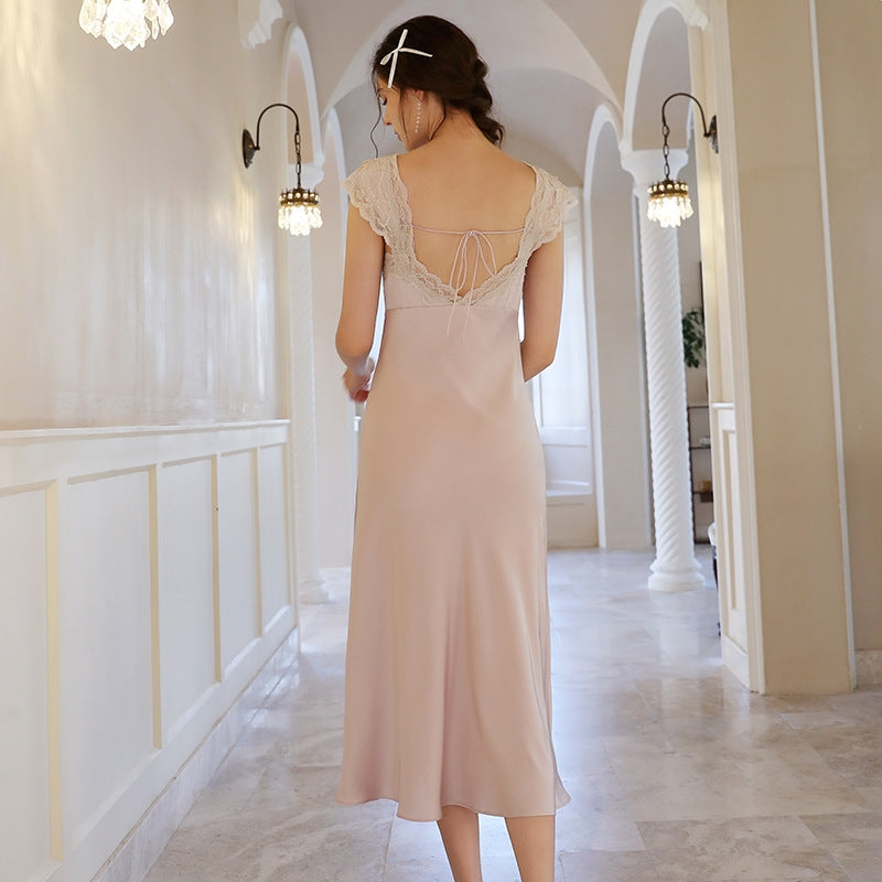 V Neck Lace Sleep Gown