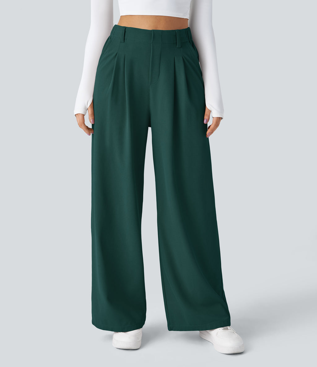 FlexTM High Waisted Side Pocket Wide Leg Waffle Work Pants