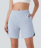 Mid Rise Side Pockets Curved Hem Yoga Bermuda Shorts