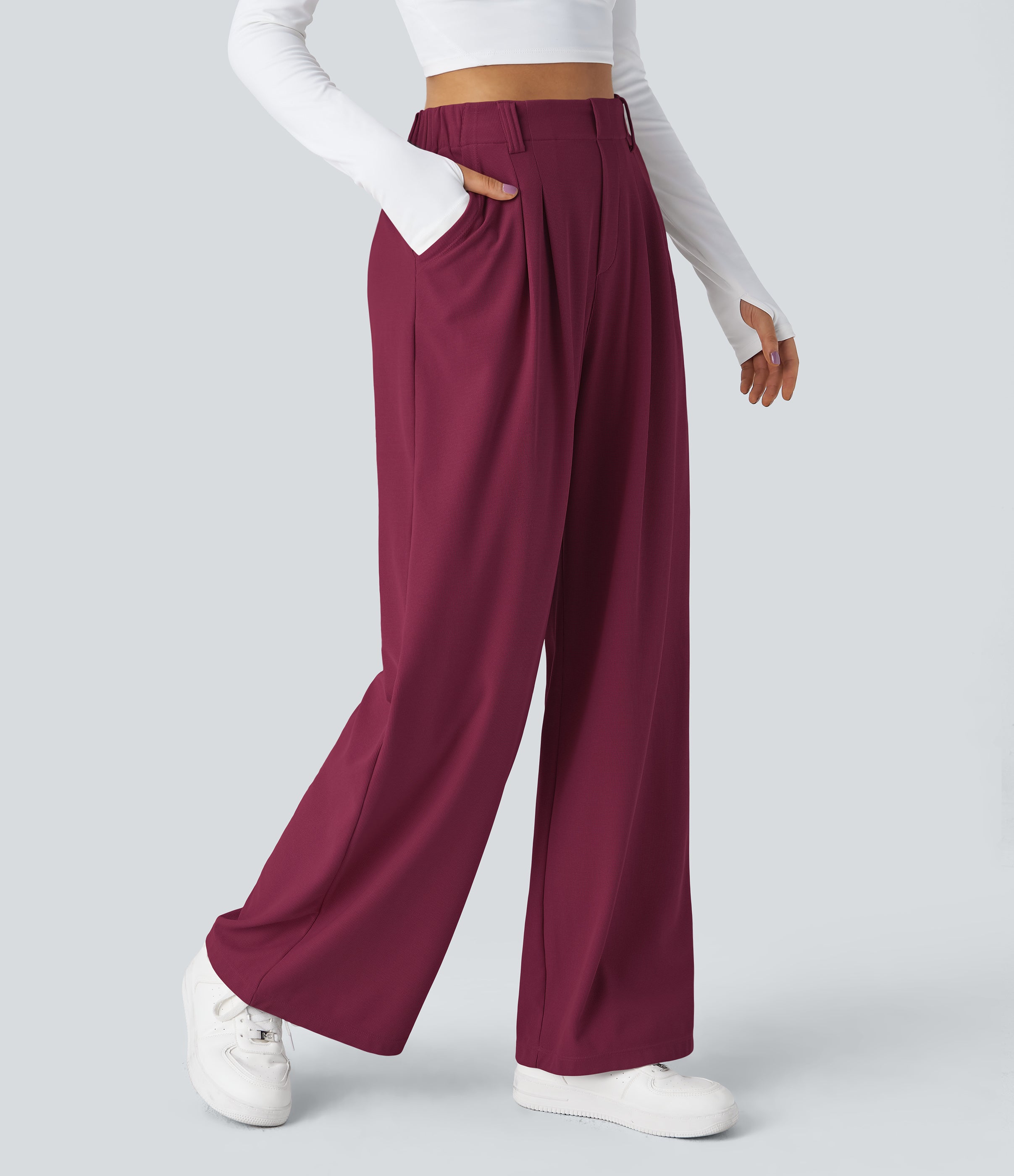 FlexTM High Waisted Side Pocket Wide Leg Waffle Work Pants