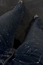 Women Rhinestone Washed Casual Jeans