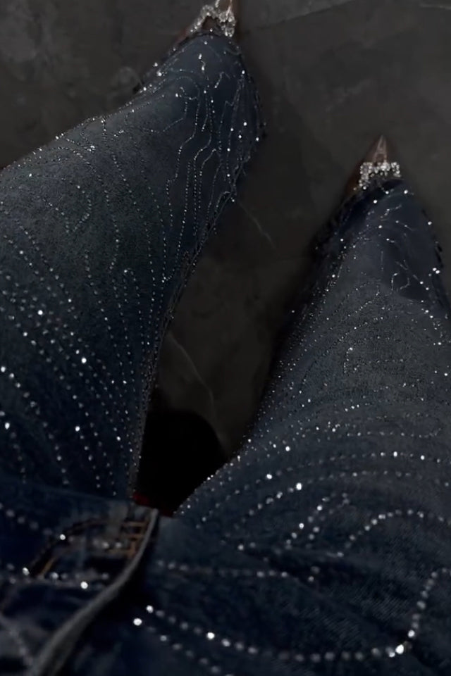 Women Rhinestone Washed Casual Jeans