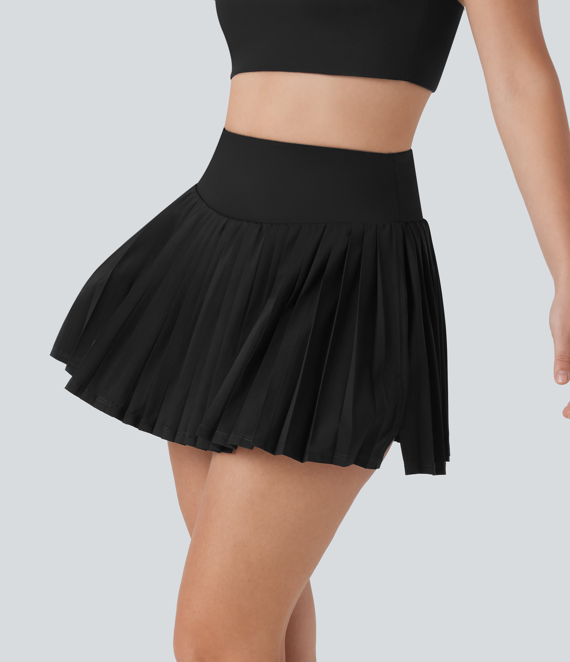High Waisted Pleated 2-in-1 Cool Touch Quick Dry Mini Tennis Skirt with Pockets
