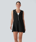 Hooded Sleeveless Zipper Casual Jumpsuit with Pockets