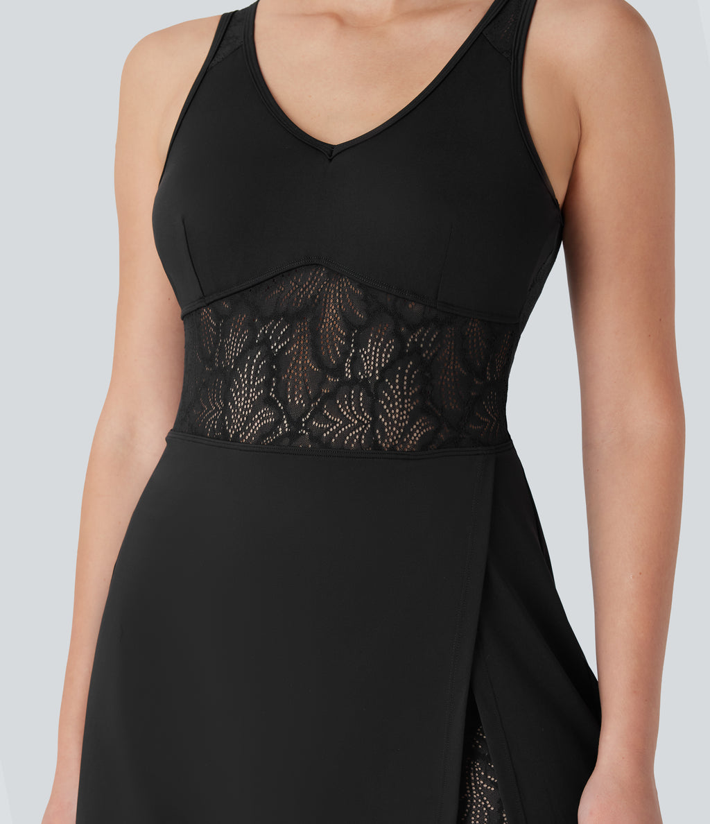 SoftlyZeroTM Airy Contrast Lace 2-in-1 Cool Touch Tennis Active Dress with Pocket-UPF50+