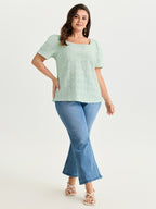 Textured Button Detail Square Neckline Knit Top