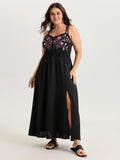 Floral Embroidered Shirred Waist Maxi Dress