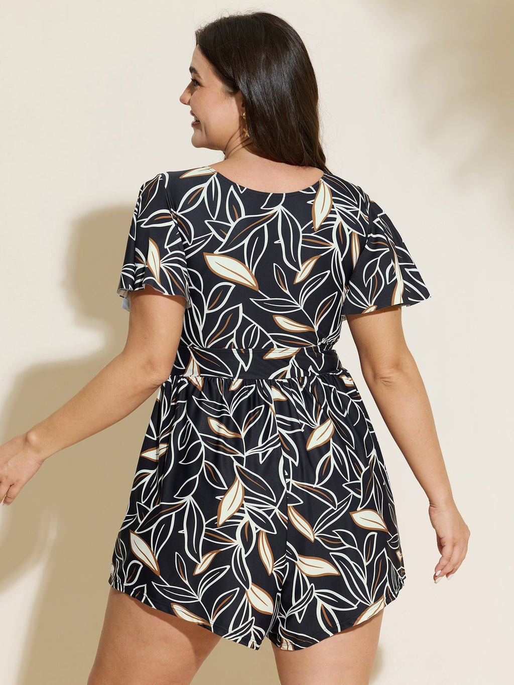 Color Contrast Floral Print One-Piece Swim