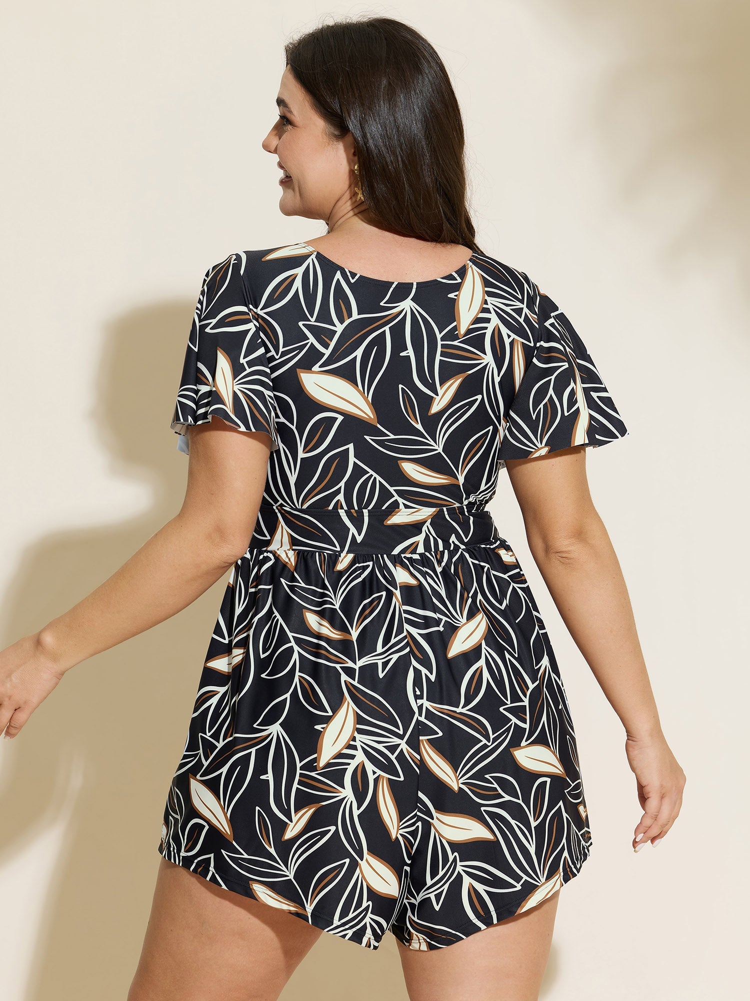 Color Contrast Floral Print One-Piece Swim