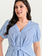 Striped Print Tie-Front Blouse