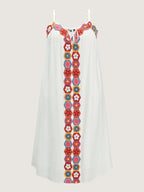 Colorful Floral Crochet Front Cami Midi Dress