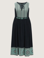 Color Contrast Floral Hem Sleeveless Midi Dress