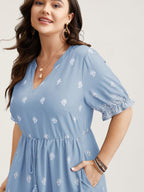 Floral Waist-Tie Notched Collar Midi Dress