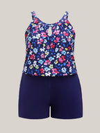 Floral Print Keyhole Pockets Swim Romper
