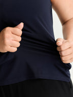 Stretchy Color Contrast Neckline Tank Top