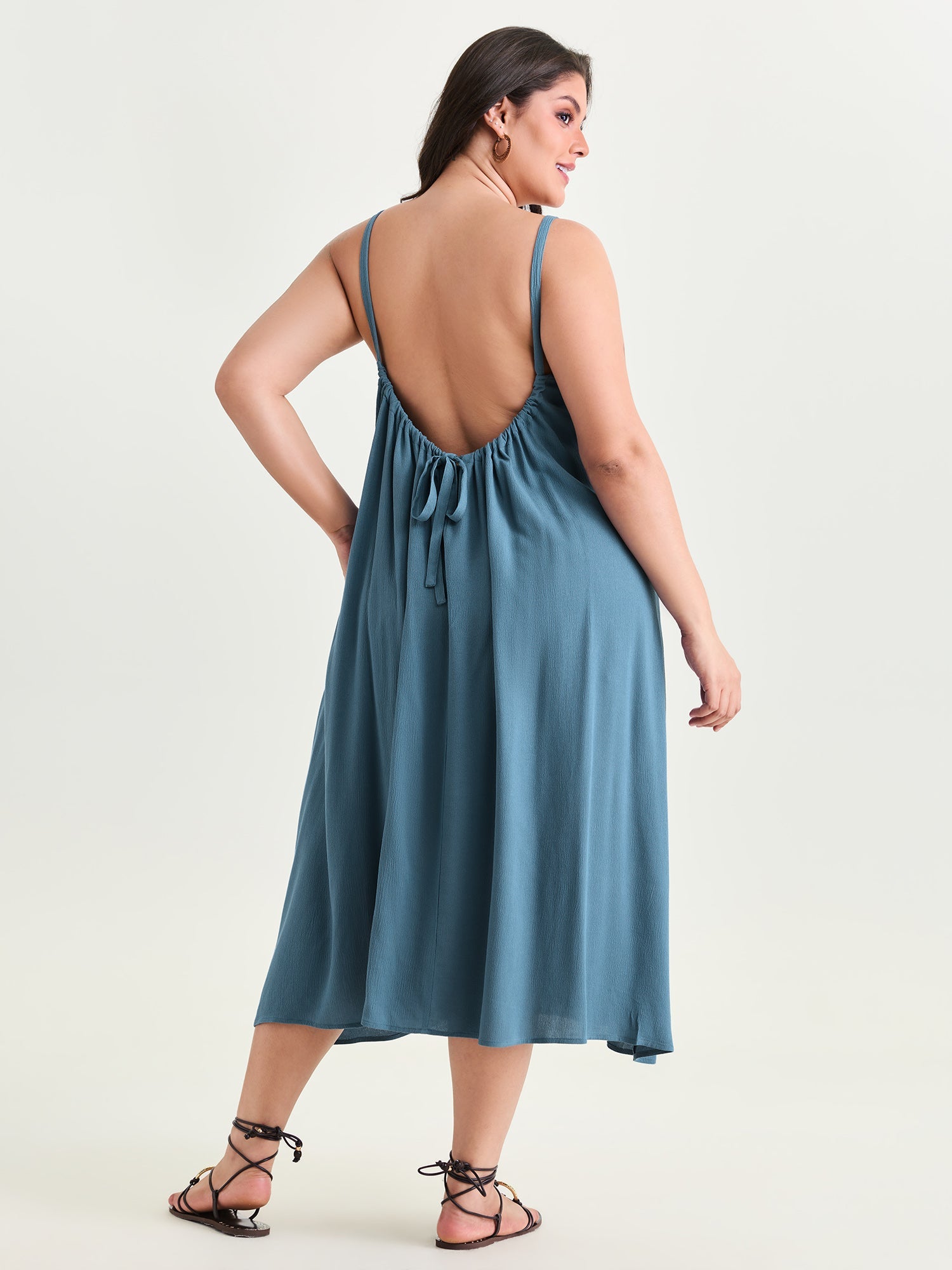 Backless Flowy Cami Plain Midi Dress