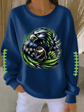 Women's Football Print Knit Crew Neck Long Sleeve Top