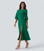 Tie Back Zipper Puff Sleeve Dress