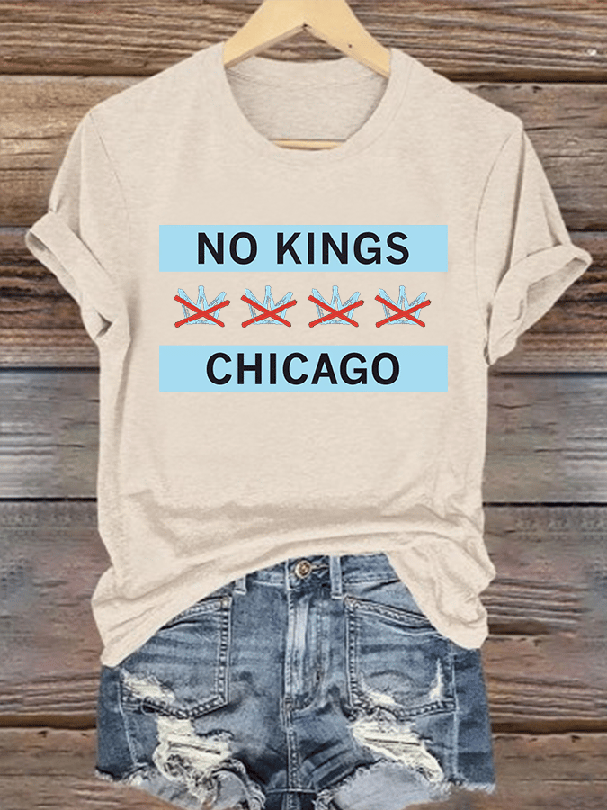 🔥Buy 3 Get 15% Off🔥Women's  No Kings Chicago Flag Print  T-Shirt