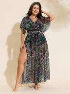 Sarong Slit Floral Print One-Piece Swim Set