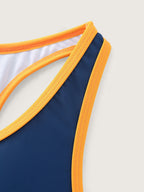 Colorblock Round Neck Bikini Top