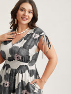 Floral Print V-Neck Tied Midi Dress