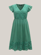 Lace Cut-Out Flutter Sleeve Midi Dress