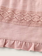 Lace Trim Ruffled Hem Plain Knit Top