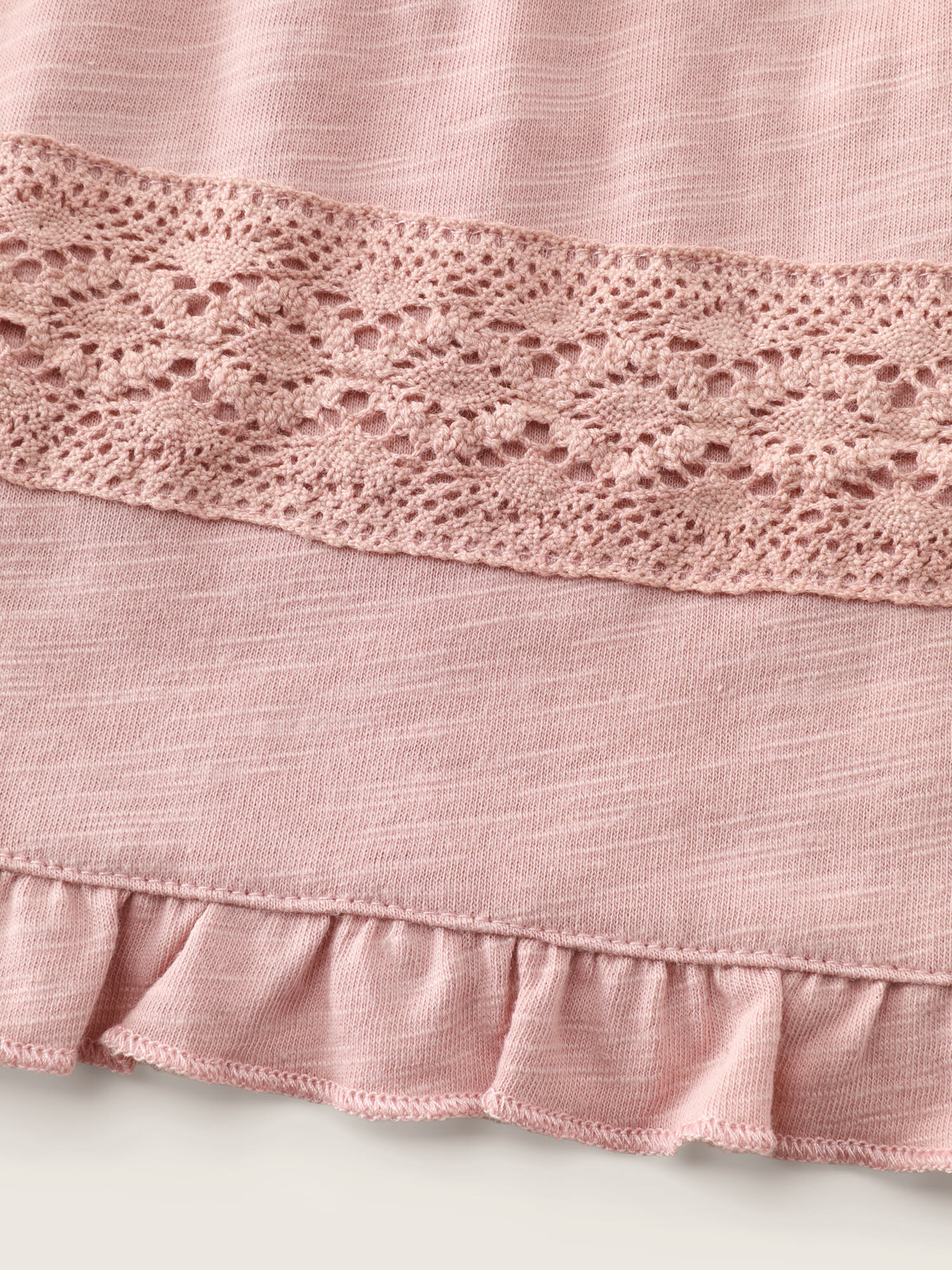 Lace Trim Ruffled Hem Plain Knit Top
