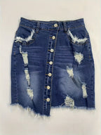 Women Breasted Tassel Scratch Casual Denim Skirt
