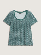 Floral Print Lace Neckline T-Shirt