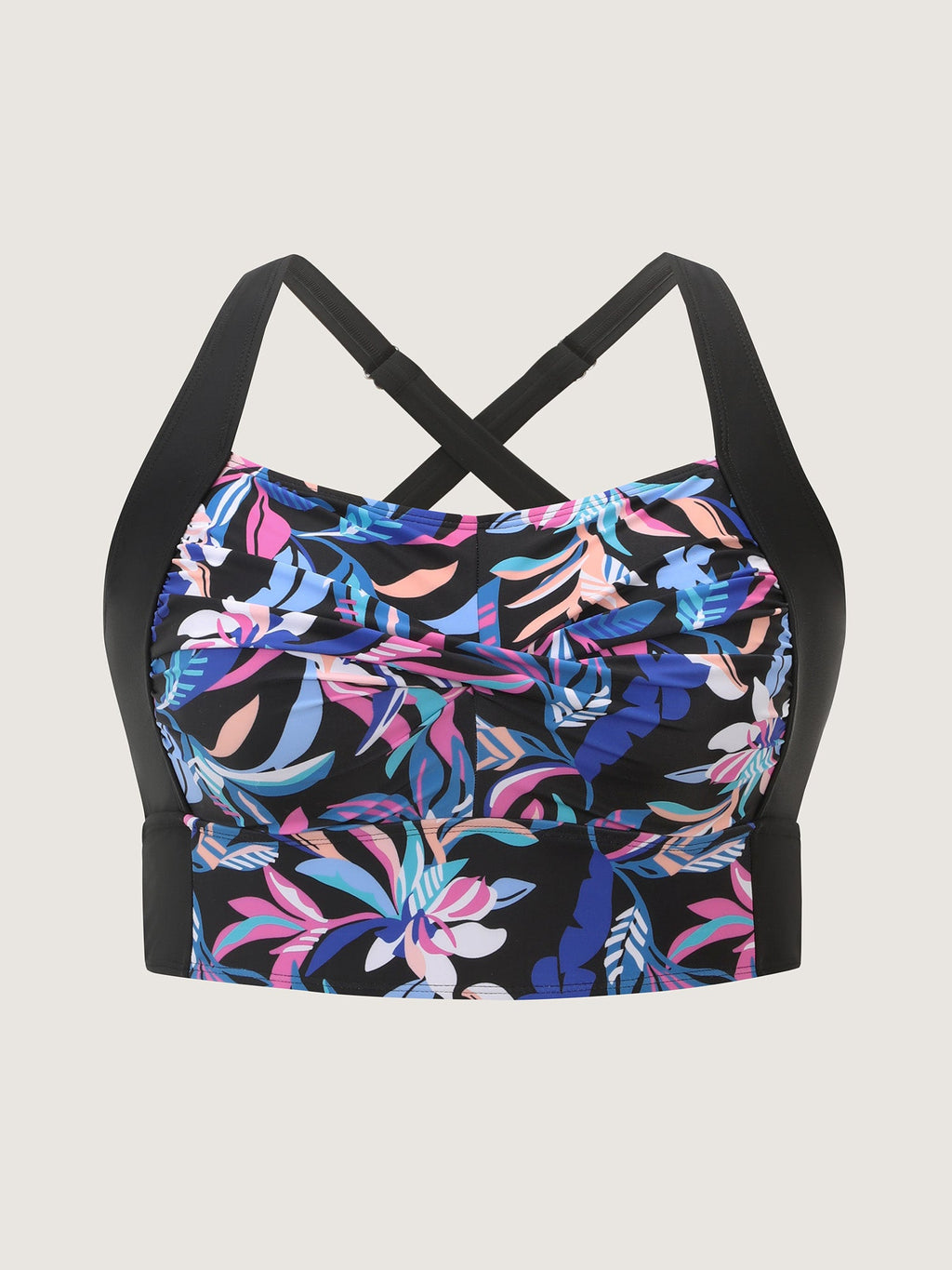 Vibrant Floral Print Twist Front Swim Top