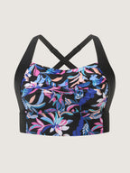 Vibrant Floral Print Twist Front Swim Top