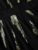 Sequin Embroidery Pleated Waist Mini Dress