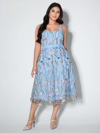 Floral Embroidered Lined Sleeveless Midi Dress