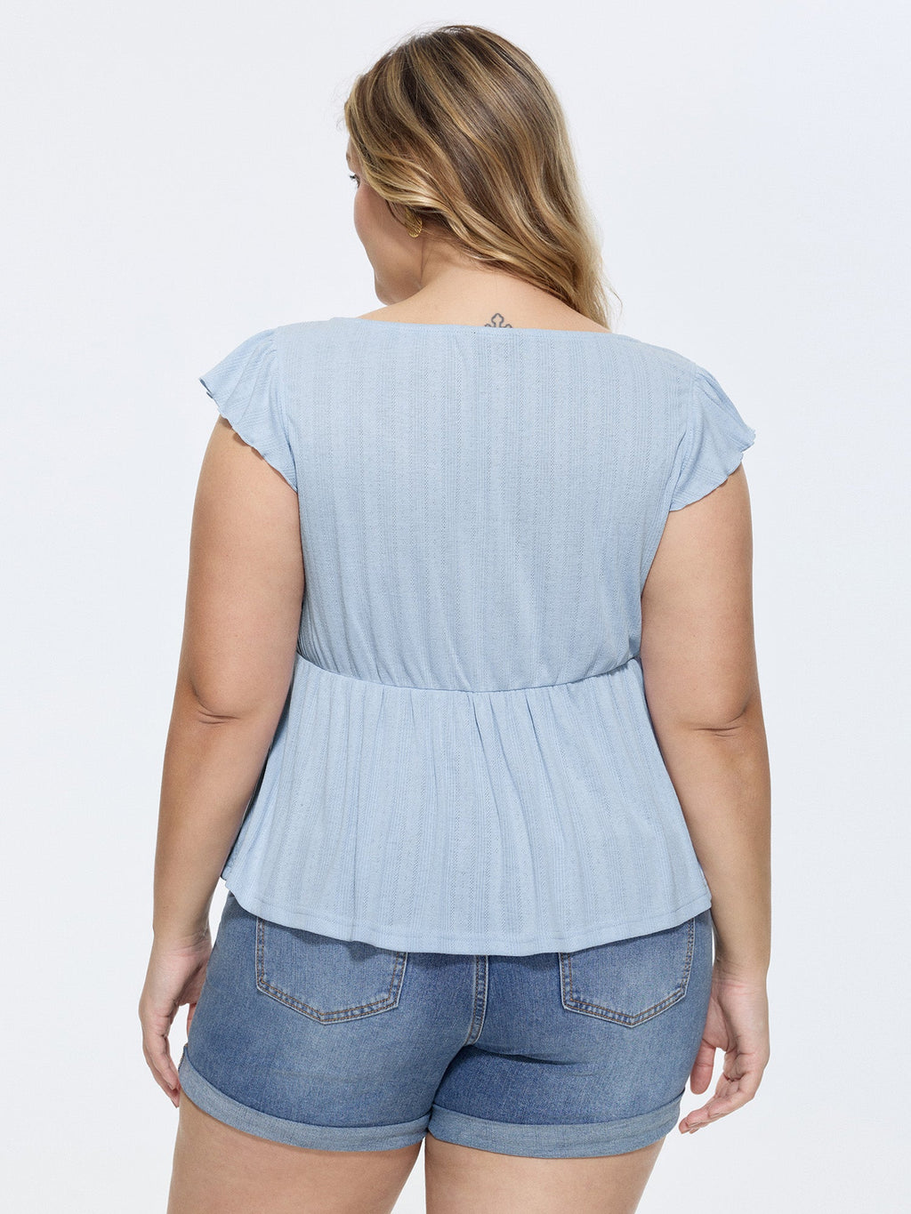 Supersoft Ruched Sweetheart Neckline Ruffled Sleeve Top