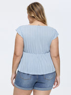 Supersoft Ruched Sweetheart Neckline Ruffled Sleeve Top
