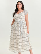 Polka Dot Charm Shirred Sheer Midi Dress