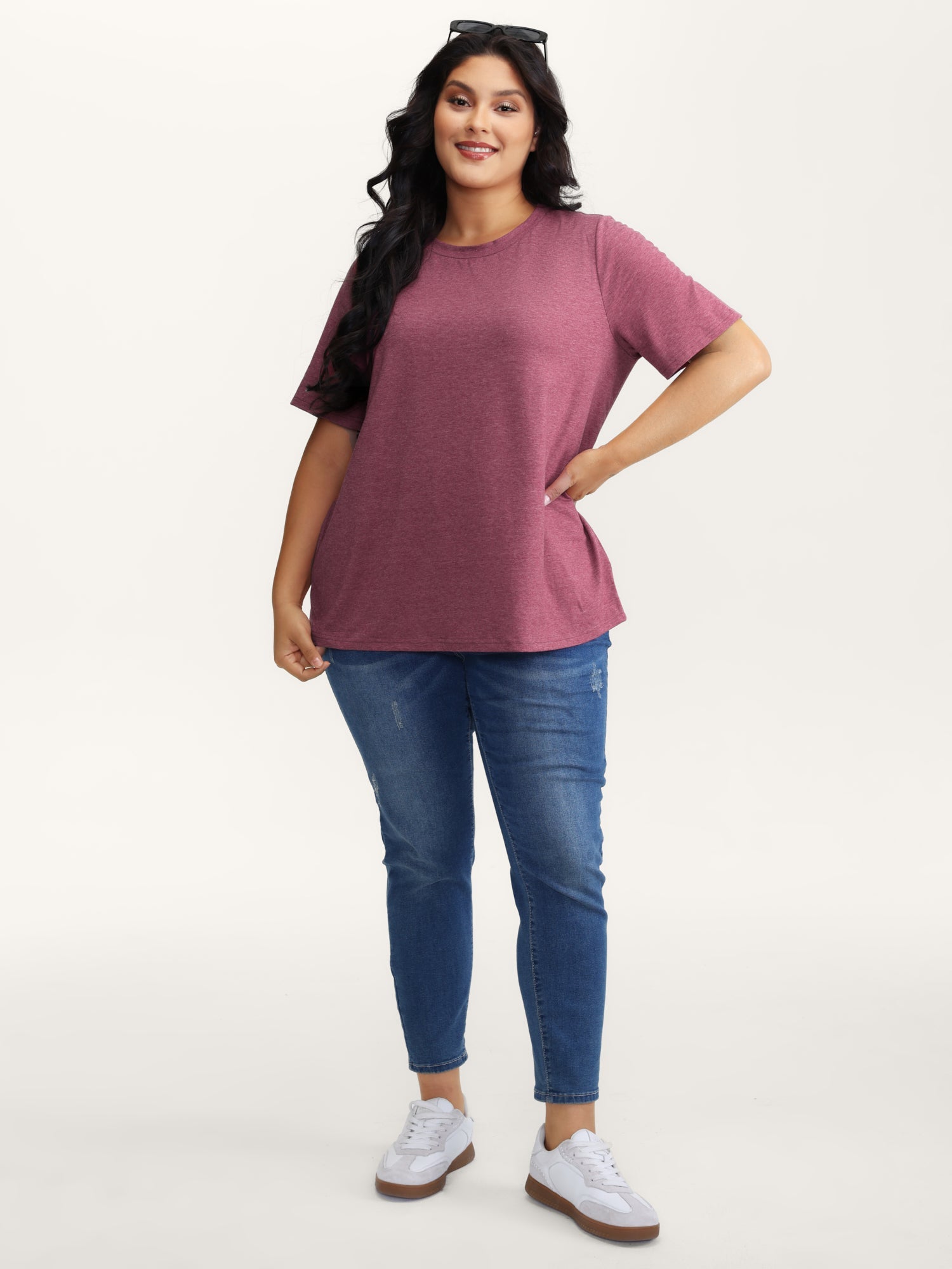 Stretchy Round Neck Solid T-Shirt