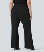 Plus Size FlexTM High Waisted Work Flare Pants with Side Zip Pockets