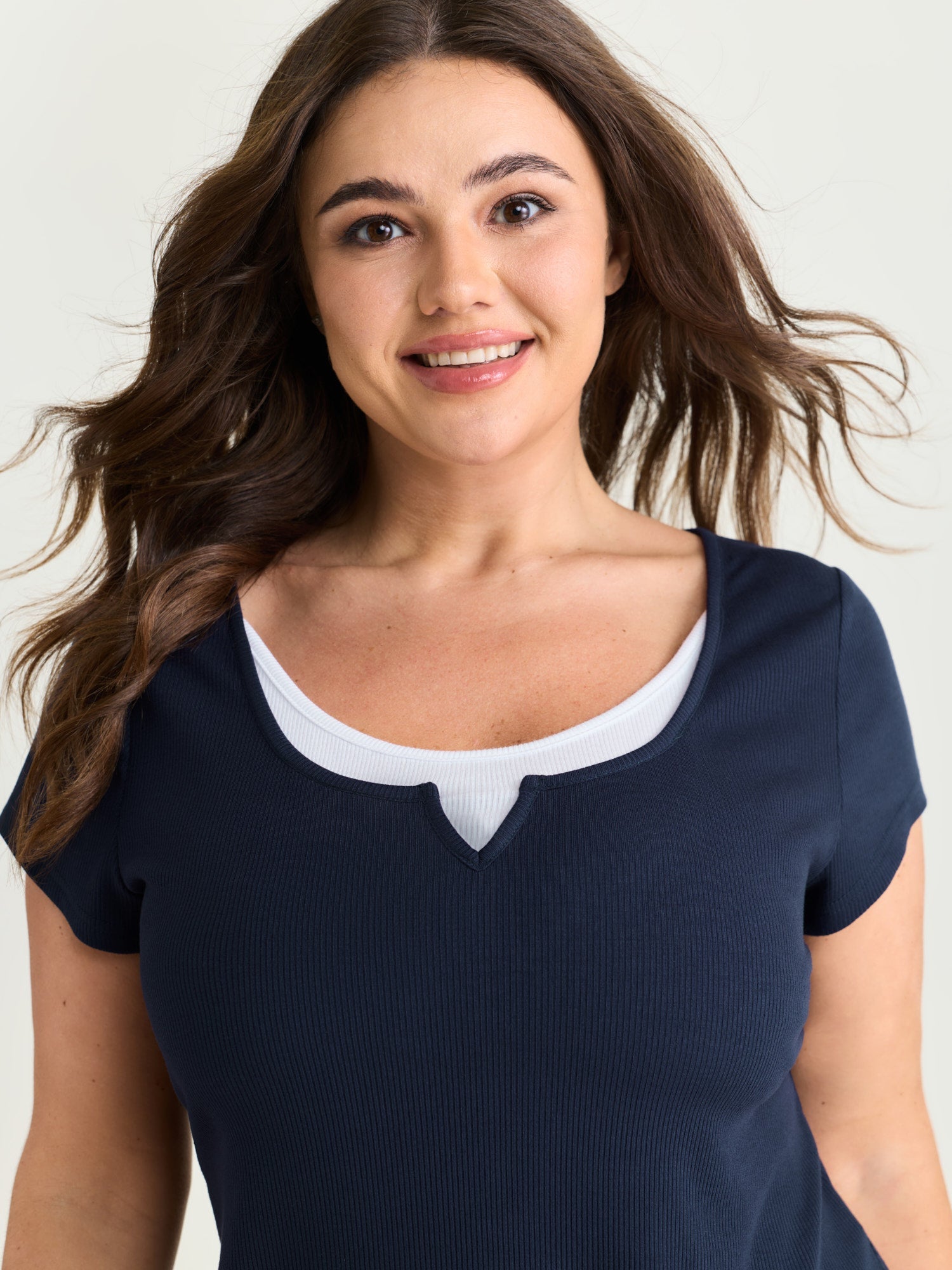 Color Contrast Layered Split Neck T-Shirt