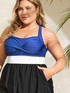 Patchwork Contrast Crossover One Piece Swimsuit