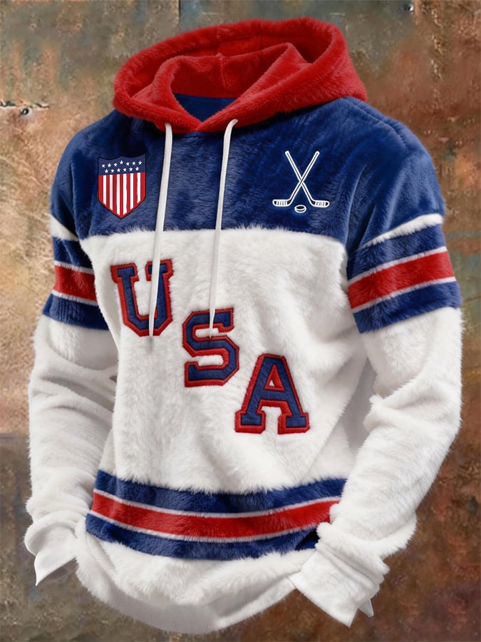 Retro Men's USA Ice Hockey Print Hoodie