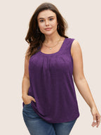 Heather Plicated Detail Square Neck Tank Top
