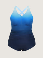 Color Gradient Ruched One-Piece Swim