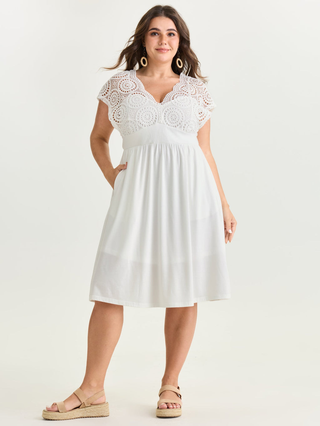 Sheer Lace Sleeve Flowy Mini Dress