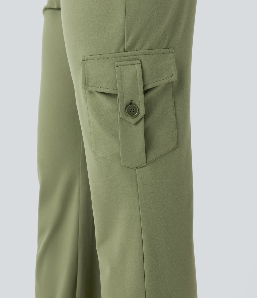 Low Rise Drawstring Casual Bootcut Cargo Pants with Pockets