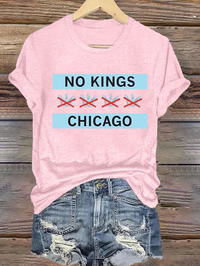 🔥Buy 3 Get 15% Off🔥Women's  No Kings Chicago Flag Print  T-Shirt