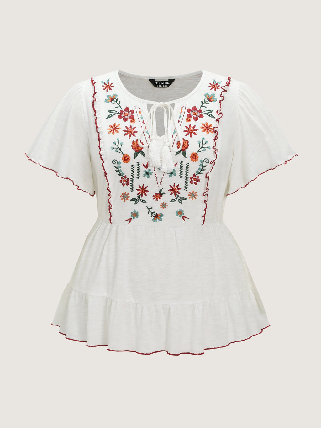 Supersoft Floral Embroidered Tassels T-Shirt